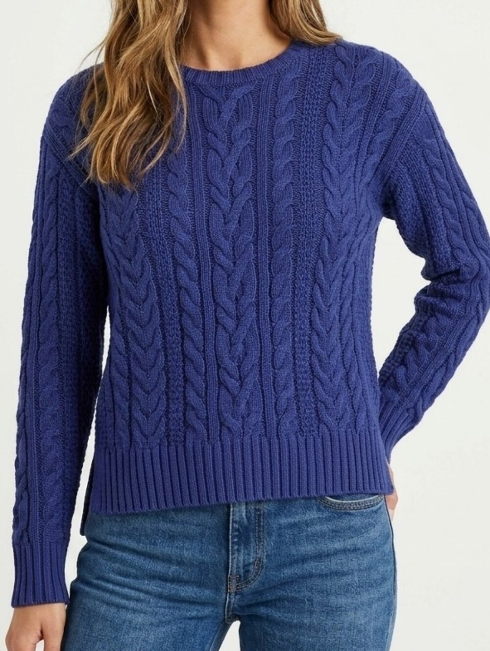 Vintage Lauren Ralph Lauren Cable Knit Crewneck Sweater In Cobalt Blue - M